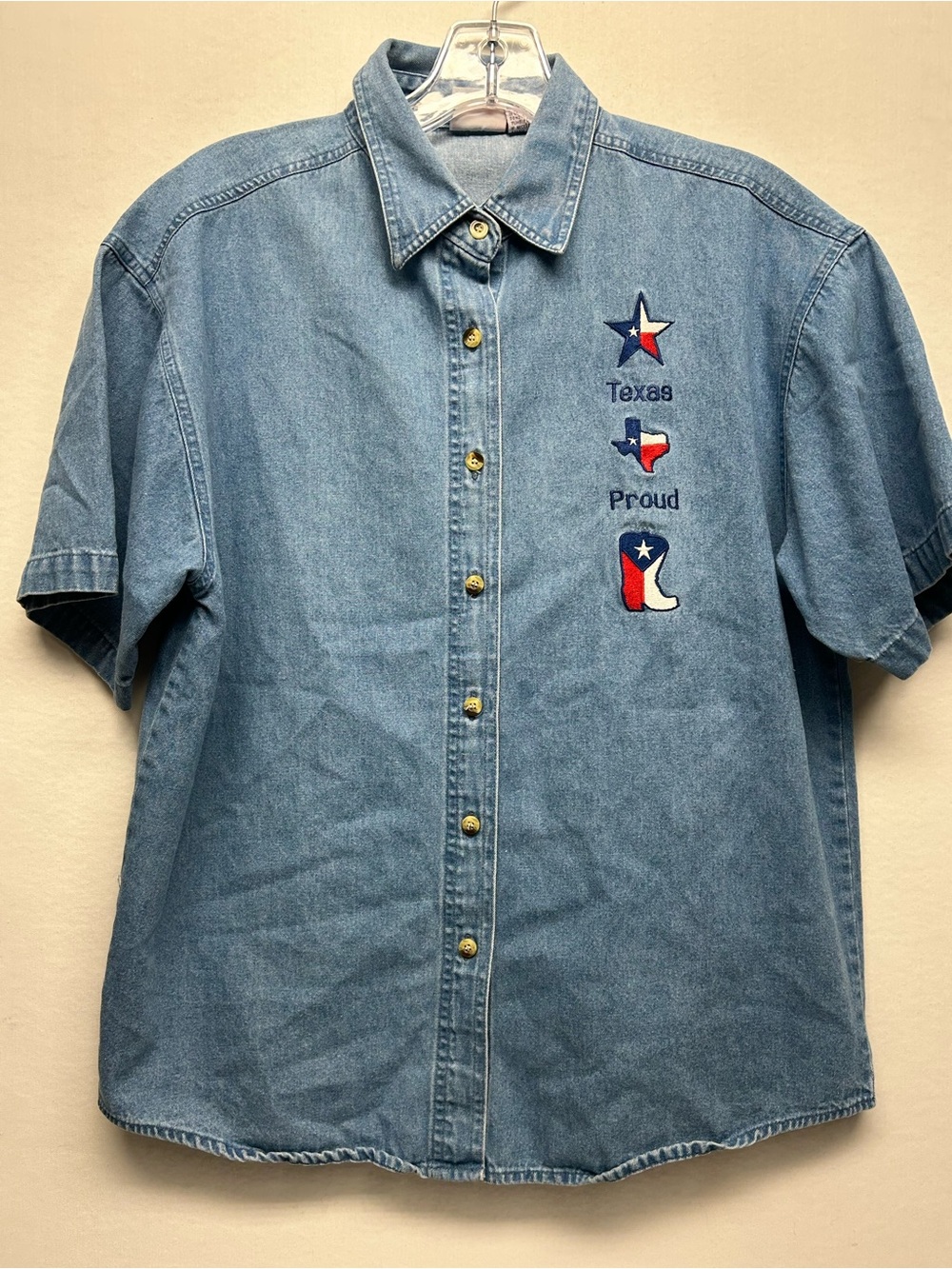 Graphic Image Light Blue Denim Button-Front Texas Embroidered Shirt
